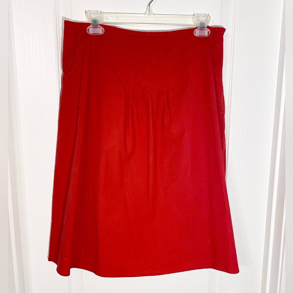 Y2K Madison Studio Accordion Pleat Midi Skirt Pockets Red Size 10